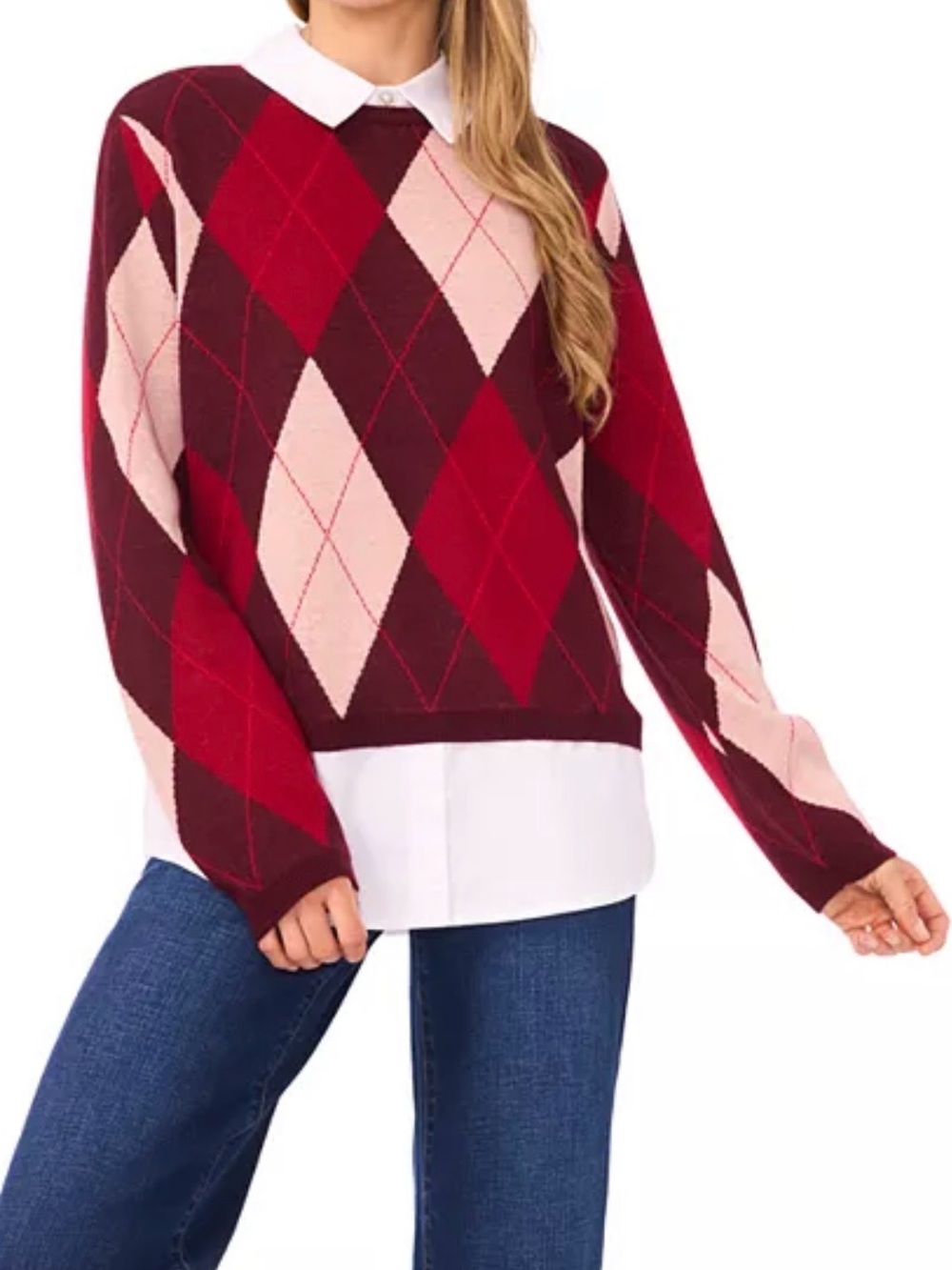 CeCe
Layered Look Argyle Sweater